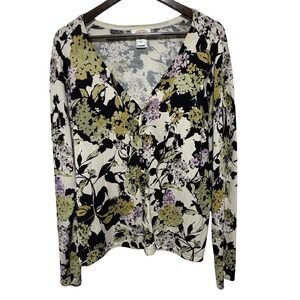 Talbots Cardigan Womens XL Silk Blend Floral Button Front Lightweight Stretch